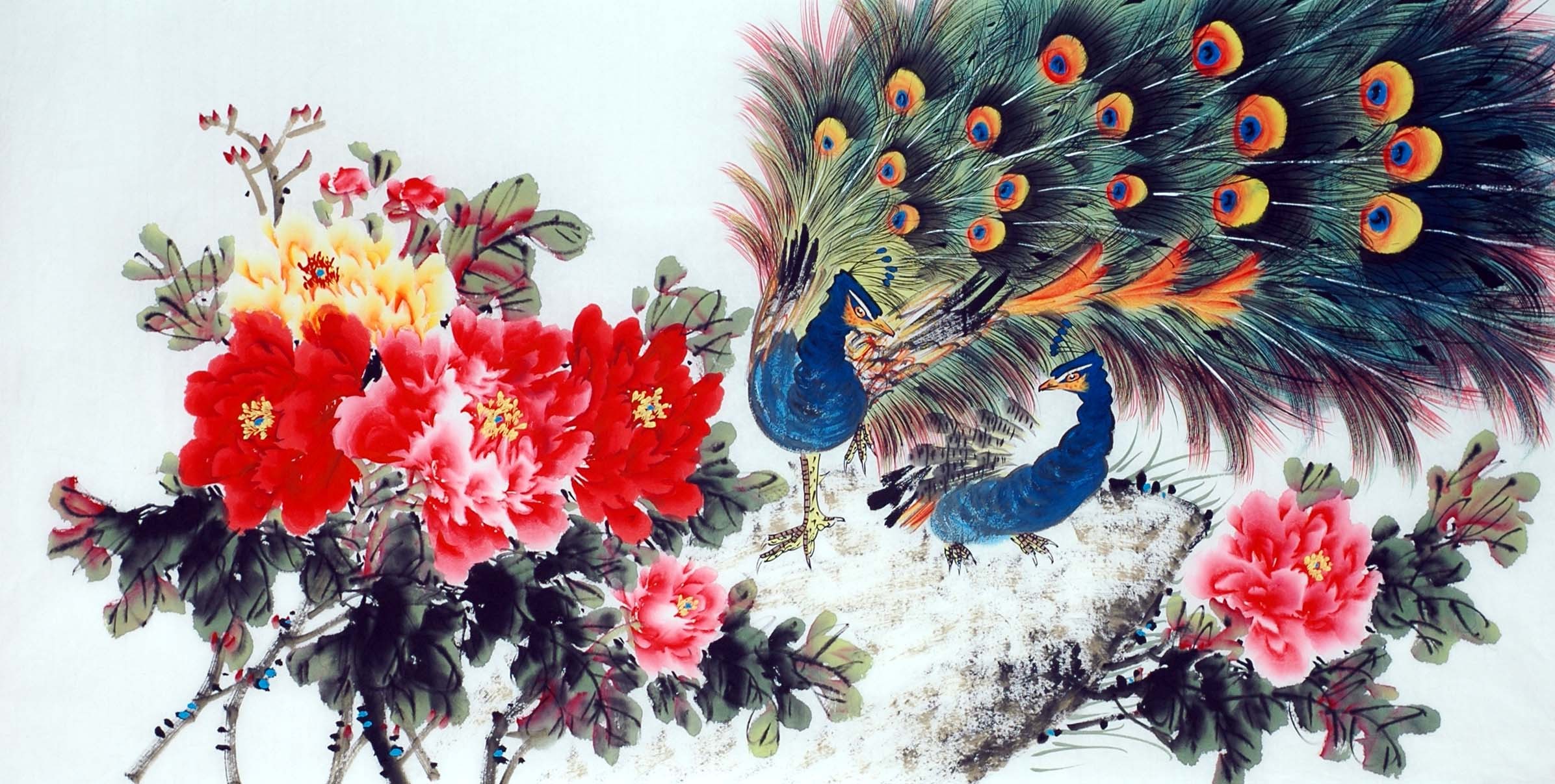 Chinese Peacock Painting - CNAG013285