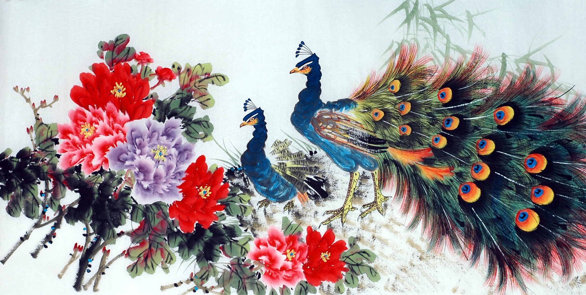 Chinese Peacock Painting - CNAG013385