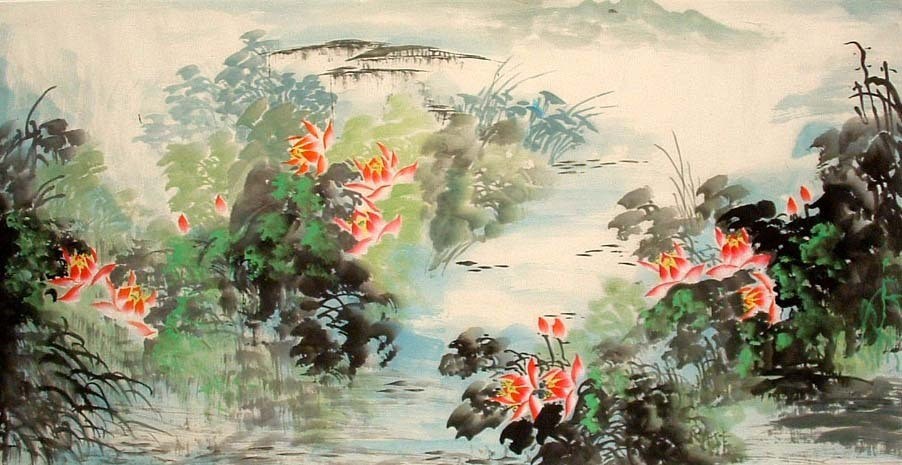Chinese Lotus Painting - CNAG009702