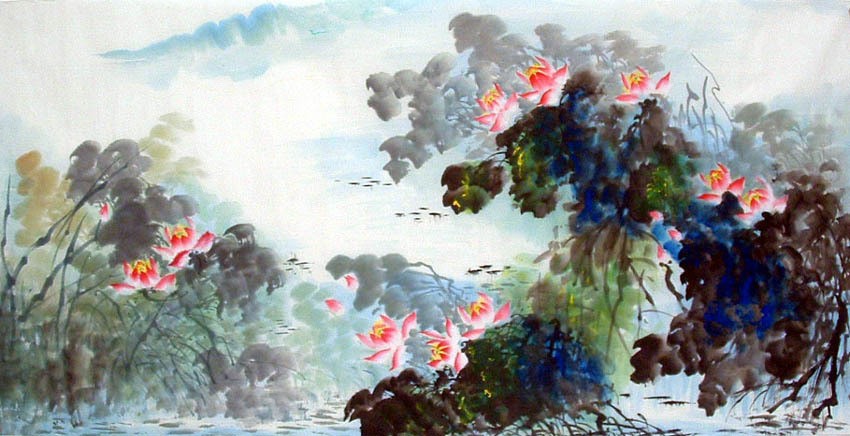 Chinese Lotus Painting - CNAG009706