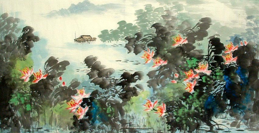 Chinese Lotus Painting - CNAG009707
